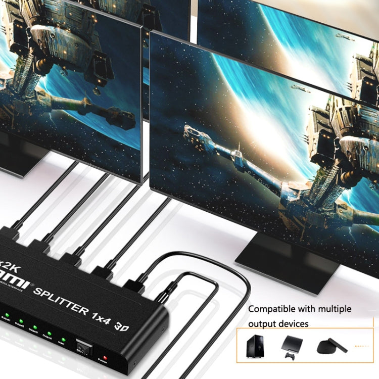 HW-4K104D 1 to 4 4K X 2K Video High-Definition On-Screen HDMI Splitter(EU Plug) - free shipping - PMC TechLife - Order now!