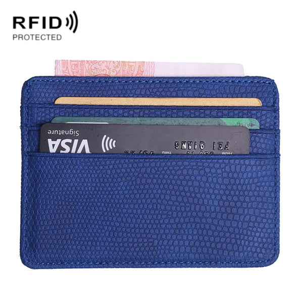 KT1002 RFID Function Lizard Pattern Bank Card Holder PU Business Card Case(Blue)