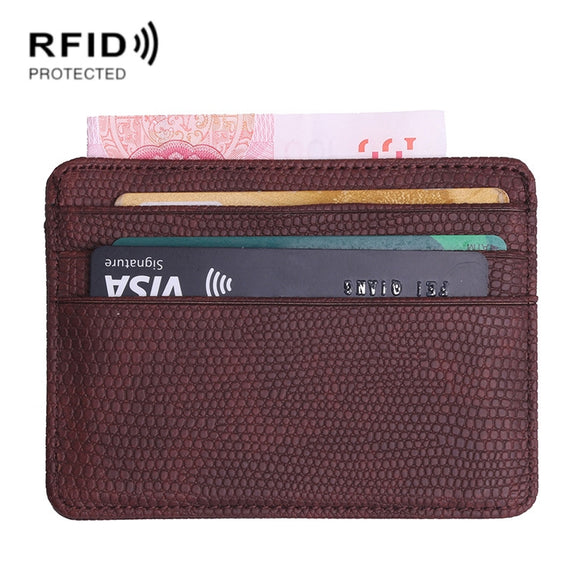 KT1002 RFID Function Lizard Pattern Bank Card Holder PU Business Card Case(Brown)