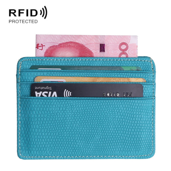 KT1002 RFID Function Lizard Pattern Bank Card Holder PU Business Card Case(Sky Blue)
