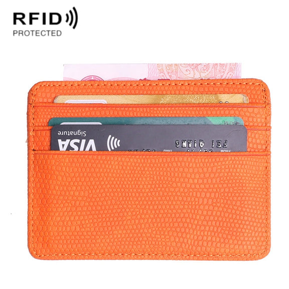 KT1002 RFID Function Lizard Pattern Bank Card Holder PU Business Card Case(Orange)