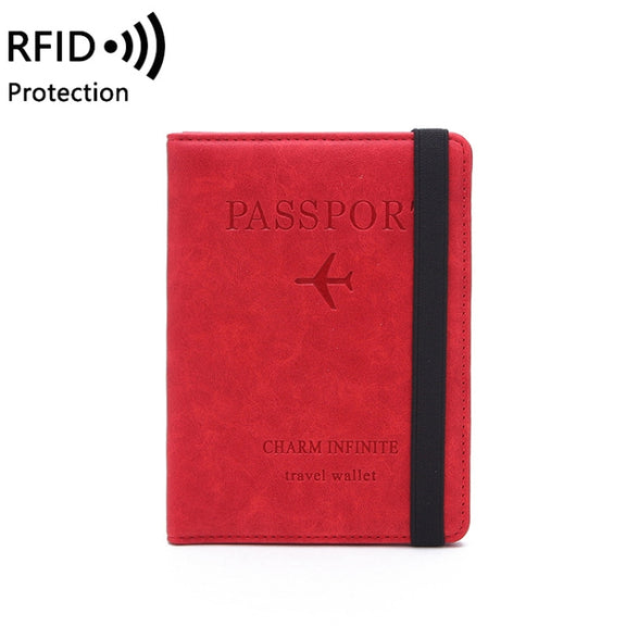 RFID Travel Passport Card Bag Elastic Band Protective Case(Red)