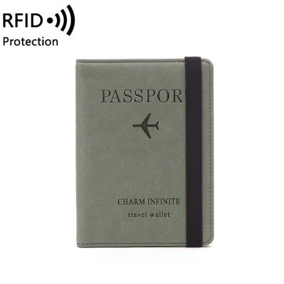 RFID Travel Passport Card Bag Elastic Band Protective Case(Green)