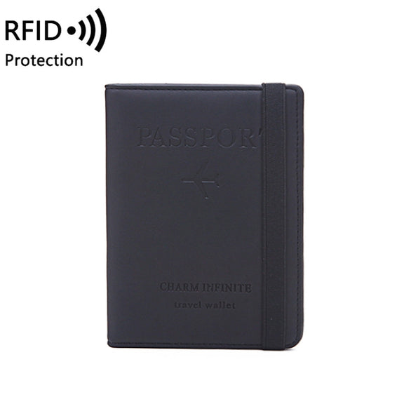 RFID Travel Passport Card Bag Elastic Band Protective Case(Black)