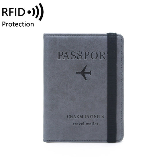 RFID Travel Passport Card Bag Elastic Band Protective Case(Gray)