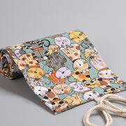 48  Holes Cotton Canvas Large Capacity Pen Curtain Big Face Cute Cat Cartoon Color Pencil Bag