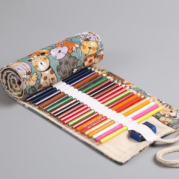 48  Holes Cotton Canvas Large Capacity Pen Curtain Big Face Cute Cat Cartoon Color Pencil Bag