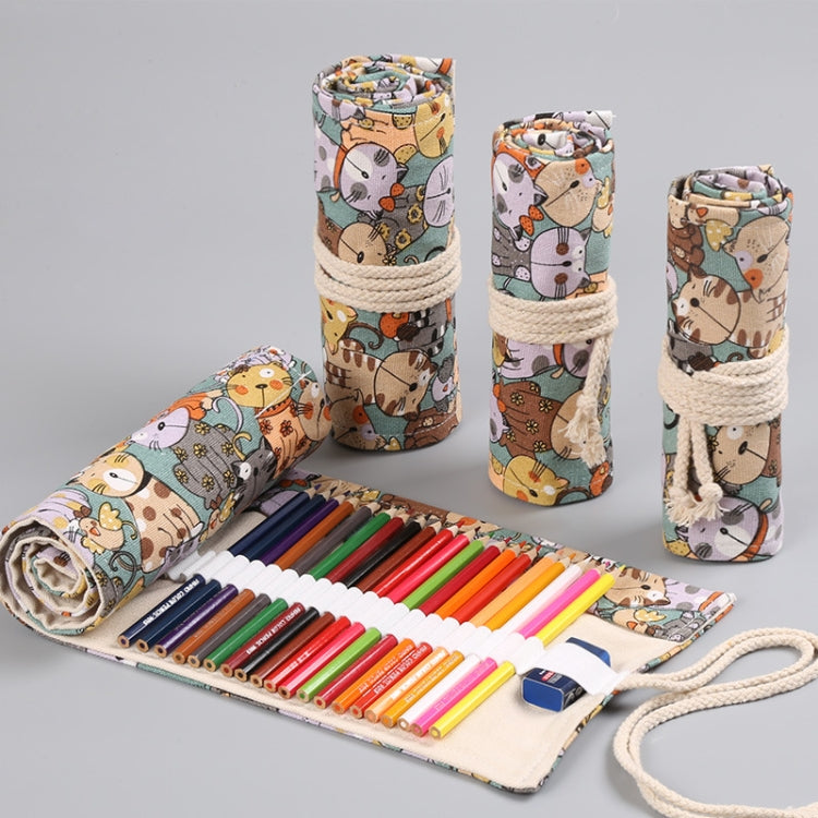 48  Holes Cotton Canvas Large Capacity Pen Curtain Big Face Cute Cat Cartoon Color Pencil Bag