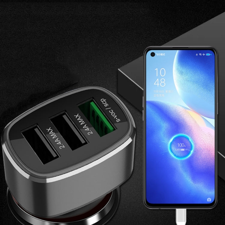 Three USB Ports Car Fast Charging Charger For Huawei/For OPPO/VIVO/OnePlus And Other Flash Charging, Model: GT780 Gray