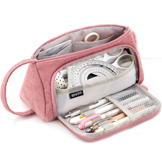 Angoo Student Large-Capacity Stationery Bag Portable Gift Cosmetic Bag(Bean Pink Corduroy) - free shipping - PMC Jewellery - Order now!