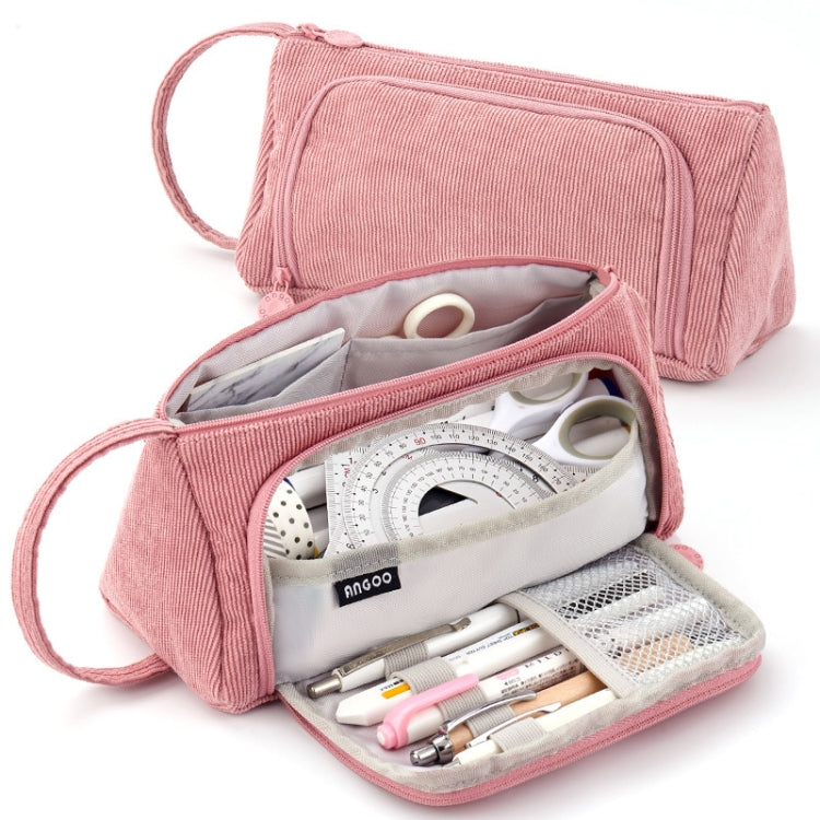 Angoo Student Large-Capacity Stationery Bag Portable Gift Cosmetic Bag(Bean Pink Corduroy) - free shipping - PMC Jewellery - Order now!