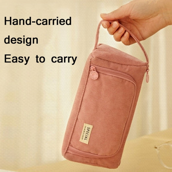 Angoo Student Large-Capacity Stationery Bag Portable Gift Cosmetic Bag(Bean Pink Corduroy)