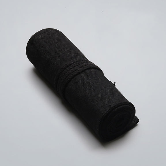 48  Holes Pure Black Handmade Canvas Roll Pen Bag Large Capacity Boy And Girl Sketch Color Pencil Curtain