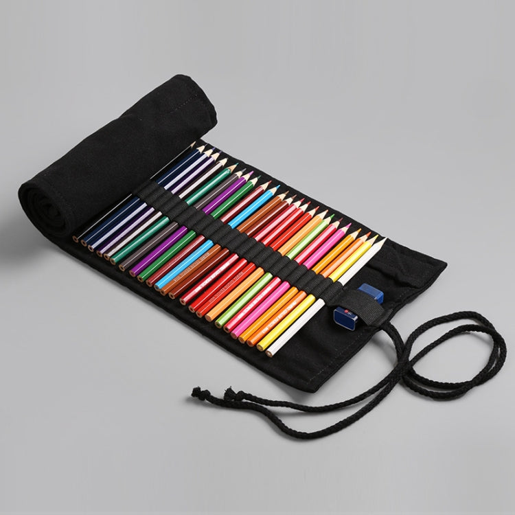 48  Holes Pure Black Handmade Canvas Roll Pen Bag Large Capacity Boy And Girl Sketch Color Pencil Curtain