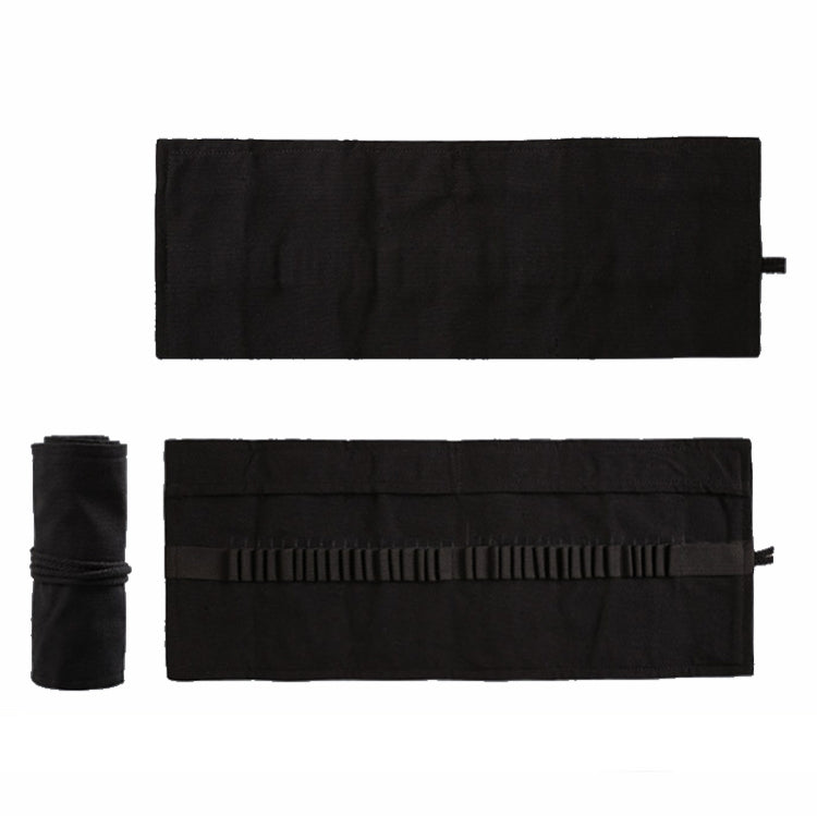 72 Holes  Pure Black Handmade Canvas Roll Pen Bag Large Capacity Boy And Girl Sketch Color Pencil Curtain
