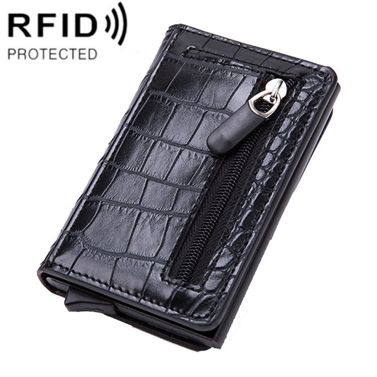 Automatic Cartridge Male Ladies Stainless Steel Credit Card Package RFID Business Card Box(Crocodile Grain Black) - free shipping - PMC Jewellery - Order now!