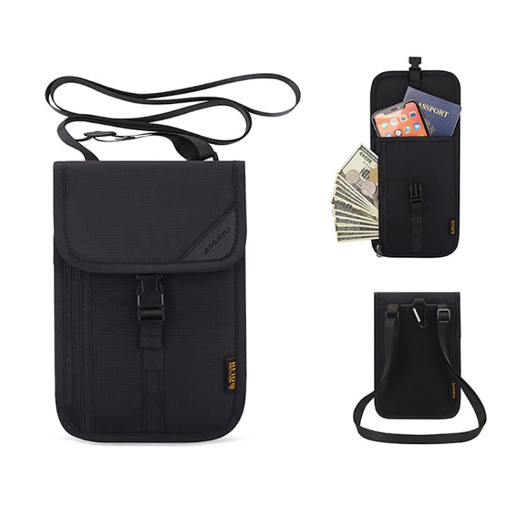 1062 Travel Passport Bag RFID Multi-Function Document Holder Hanging Neck Ticket Protective Case(Black)