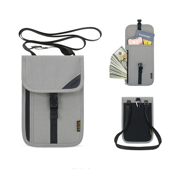 1062 Travel Passport Bag RFID Multi-Function Document Holder Hanging Neck Ticket Protective Case(Light Grey)