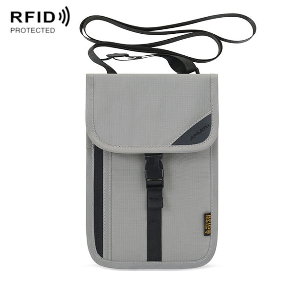 1062 Travel Passport Bag RFID Multi-Function Document Holder Hanging Neck Ticket Protective Case(Light Grey)