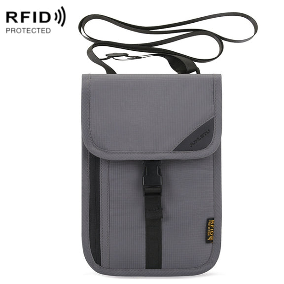 1062 Travel Passport Bag RFID Multi-Function Document Holder Hanging Neck Ticket Protective Case(Gray)