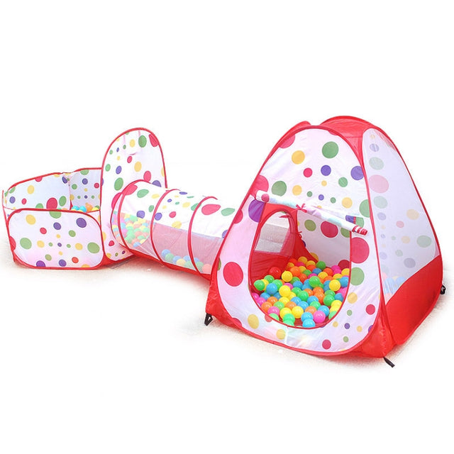 3 in 1 Children Tent Play House Tunnel Foldable Shooting Ocean Ball Pool Toy(Red)