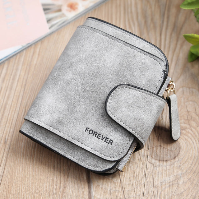 Vintage Nubuck Leather Ladies Wallet Short Type Multi-Card Coin Purse Clutch(Grey)