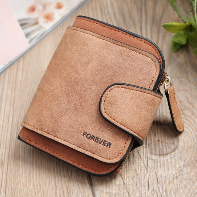 Vintage Nubuck Leather Ladies Wallet Short Type Multi-Card Coin Purse Clutch(Brown)