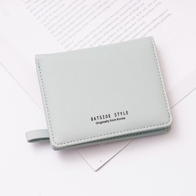 BATSIOE Short Type Ladies Wallet Small Fresh Two-Fold Student Bag Simple Multi-Card Coin Purse(Green)