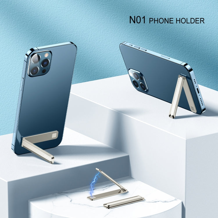 Oatsbasf 03654 Mini Mobile Phone Holder Back Sticker Portable Folding Desktop Multifunctional Magnetic Stand(Grey)