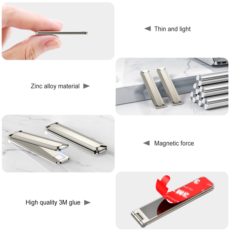 Oatsbasf 03654 Mini Mobile Phone Holder Back Sticker Portable Folding Desktop Multifunctional Magnetic Stand(Grey)