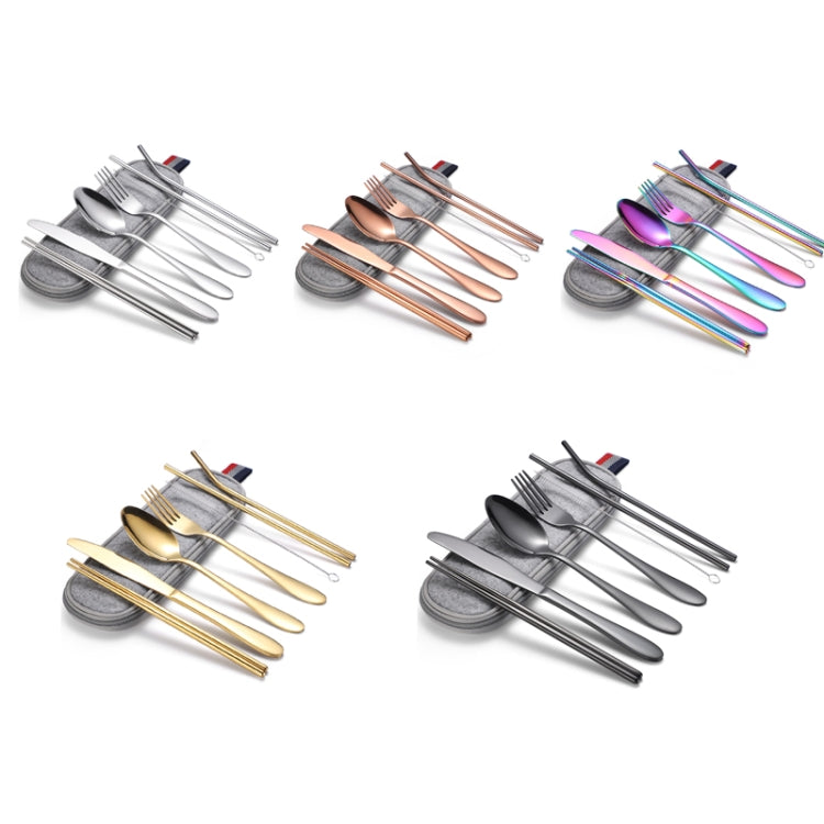 7 in 1 Cutlery Spoon Chopsticks And Straw Set Stainless Steel Portable Cutlery Set, Specification: Black+ Light Bag - free shipping - PMC TechLife - Order now!