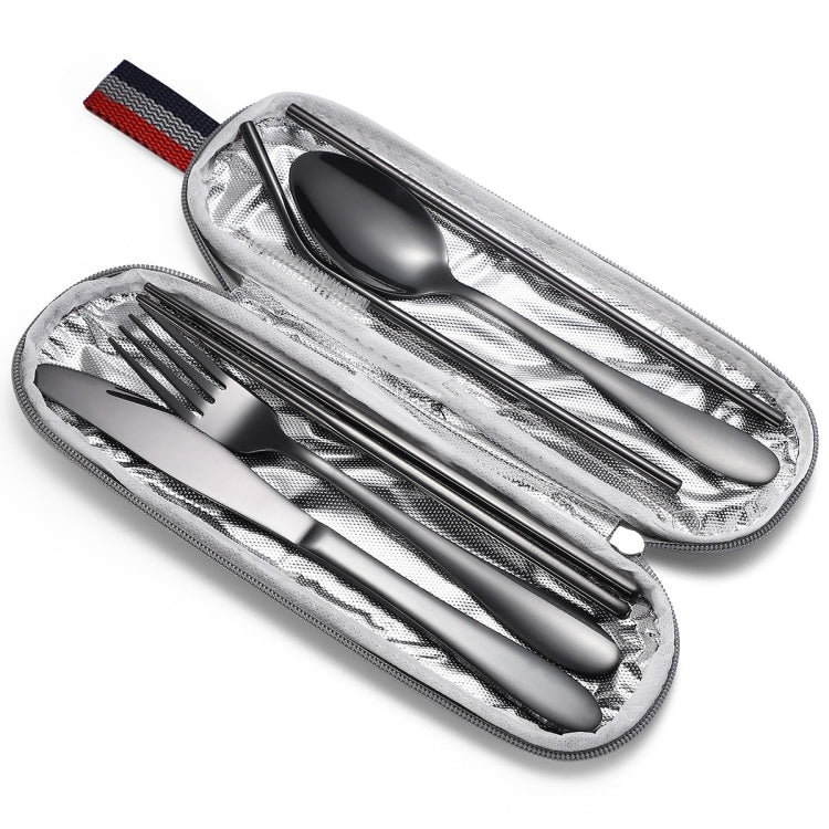 7 in 1 Cutlery Spoon Chopsticks And Straw Set Stainless Steel Portable Cutlery Set, Specification: Black+ Light Bag - free shipping - PMC TechLife - Order now!