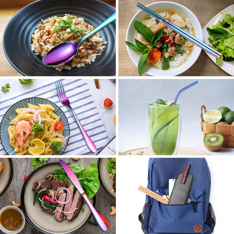 7 in 1 Cutlery Spoon Chopsticks And Straw Set Stainless Steel Portable Cutlery Set, Specification: Black+ Light Bag - free shipping - PMC TechLife - Order now!