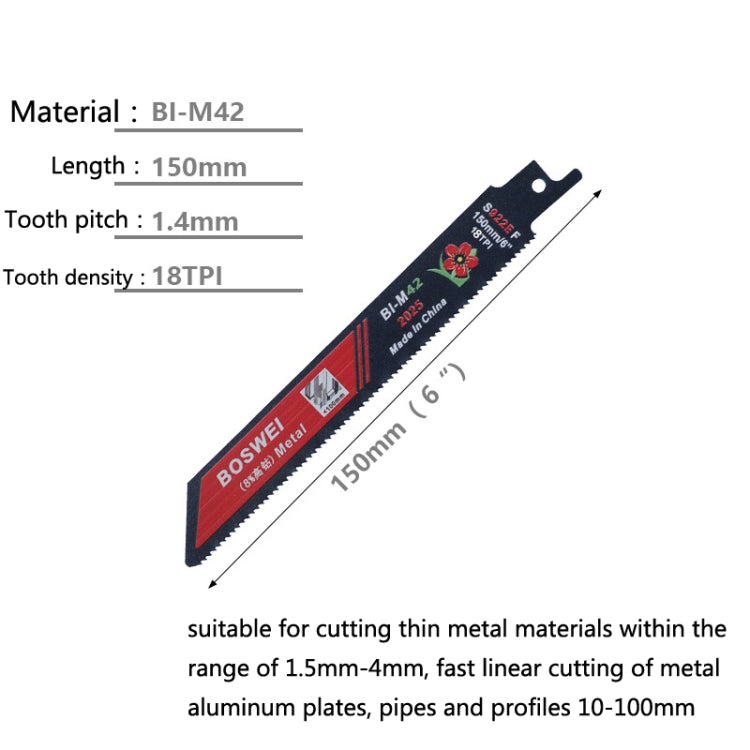 S922EF BOSWEI Hardcore Reciprocating Saw Strip Fine Teeth Saber Saw Blade Metal Plastic Wood Bimetal Curve Saw Blade - Electric Saws & Accessories by BOSWEI | Online Shopping South Africa | PMC TechLife
