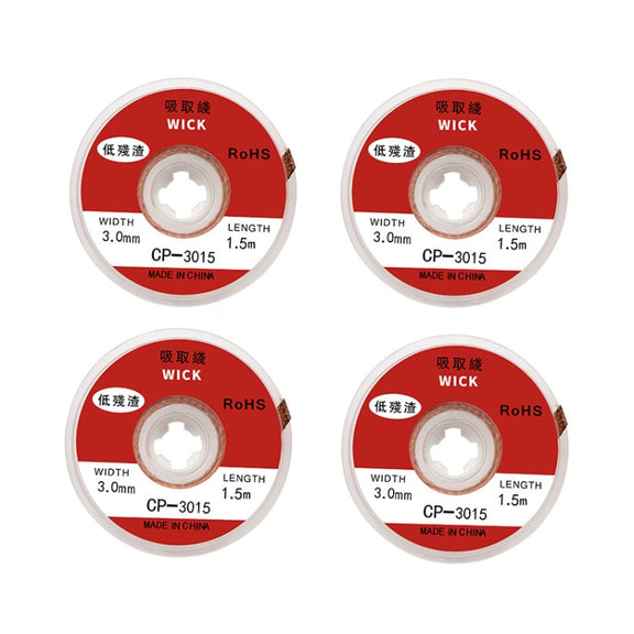 4 PCS Silk Wire Deficiency Tin With Low Residue Strip BGA To Remove Tin Welding Strip Electronic Maintenance Welding Material, Model: CP-3015 3.0mm x 1.5m