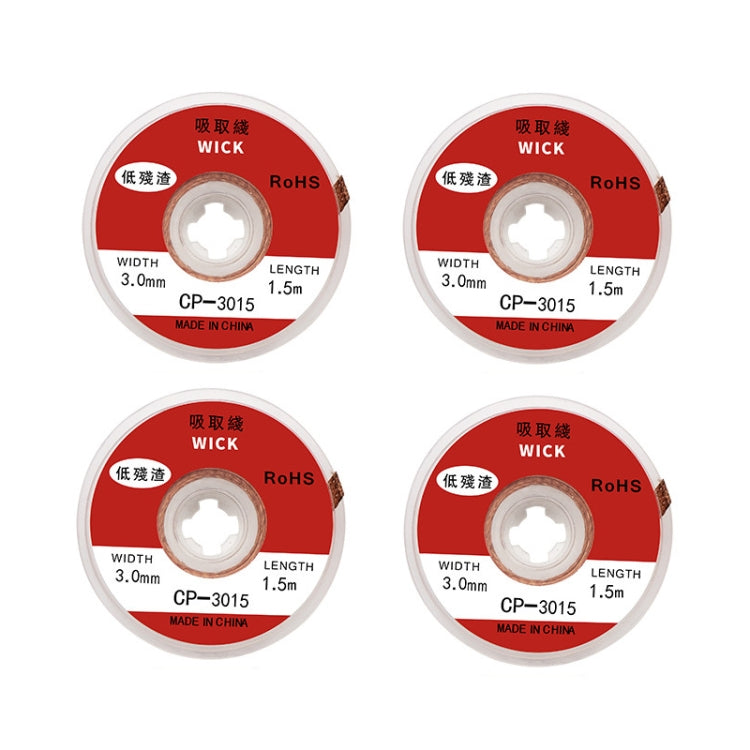 4 PCS Silk Wire Deficiency Tin With Low Residue Strip BGA To Remove Tin Welding Strip Electronic Maintenance Welding Material, Model: CP-3015 3.0mm x 1.5m - free shipping - PMC TechLife - Order now!