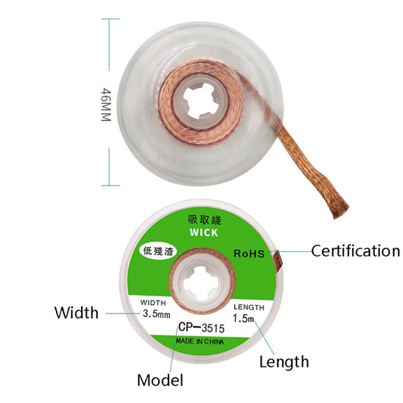 4 PCS Silk Wire Deficiency Tin With Low Residue Strip BGA To Remove Tin Welding Strip Electronic Maintenance Welding Material, Model: CP-3015 3.0mm x 1.5m