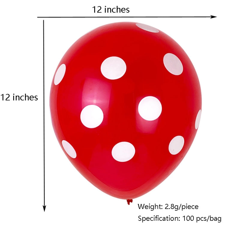 100 PCS FY-10280 12 Inch Dot Party Decorative Balloon Wedding Scene Arrangement Latex Balloon(Rose Red White Dot)
