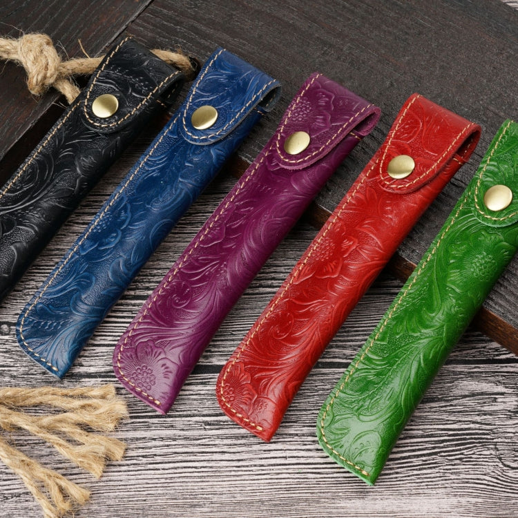 Pen Bag Personality Retro Pure Handmade First Layer Leather Pen Case Protective Cover(Carved Skin Black) - Pen Holder by PMC TechLife | Online Shopping South Africa | PMC TechLife