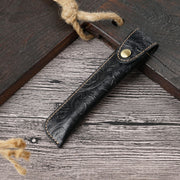 Pen Bag Personality Retro Pure Handmade First Layer Leather Pen Case Protective Cover(Carved Skin Black)