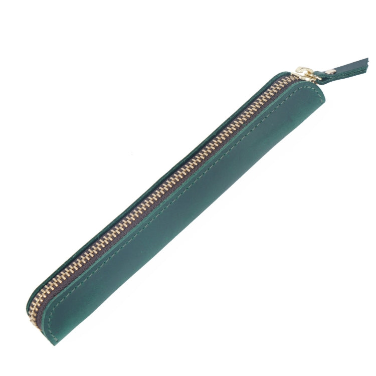 Retro Simple Leather Stylus Leather Zipper Pen Protection Case Crazy Horse Skin Mini Pen Case(Ink Green) - Pen Holder by PMC TechLife | Online Shopping South Africa | PMC TechLife