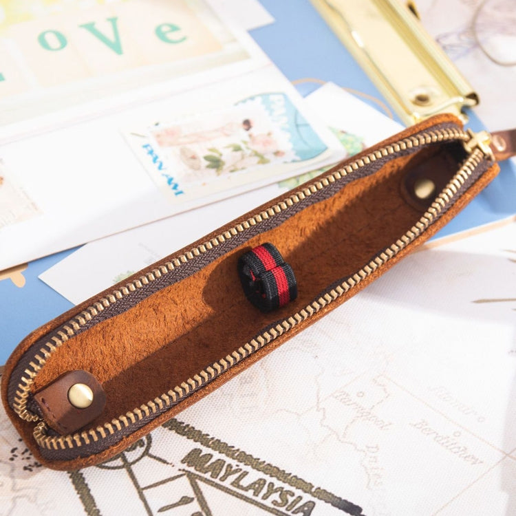 Retro Simple Leather Stylus Leather Zipper Pen Protection Case Crazy Horse Skin Mini Pen Case(Wine Red) - Pen Holder by PMC TechLife | Online Shopping South Africa | PMC TechLife