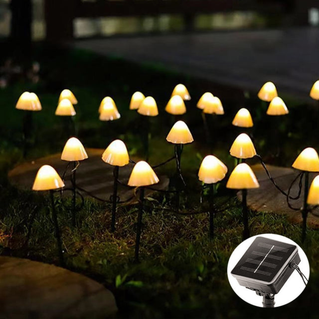 5m 20 LEDs Solar Mushroom Lawn Light Outdoor Water-resistant Garden Villa Landscape Decorative String Lights(Warm White Light)