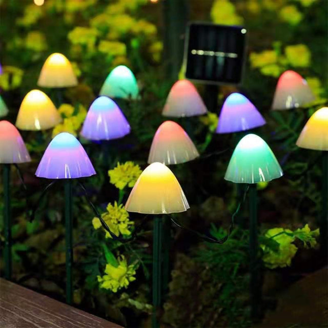 6.5m 30 LEDs Solar Mushroom Lawn Light Outdoor Water-resistant Garden Villa Landscape Decorative String Lights(Colorful Light)
