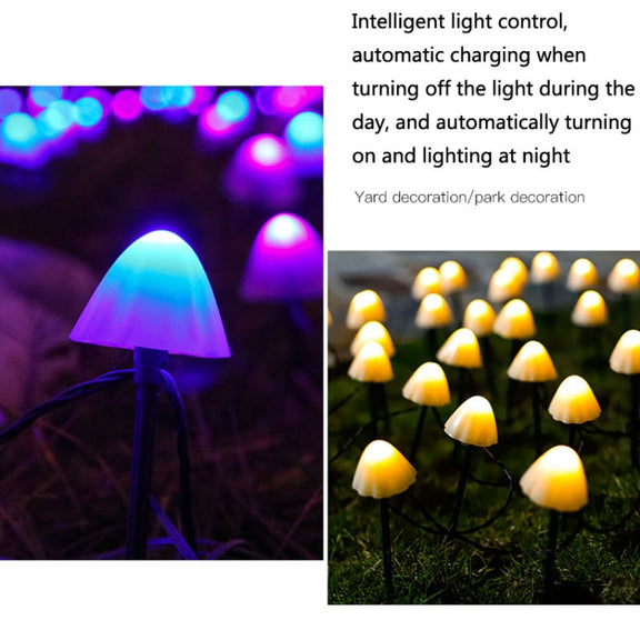 6.5m 30 LEDs Solar Mushroom Lawn Light Outdoor Water-resistant Garden Villa Landscape Decorative String Lights(Warm White Light)