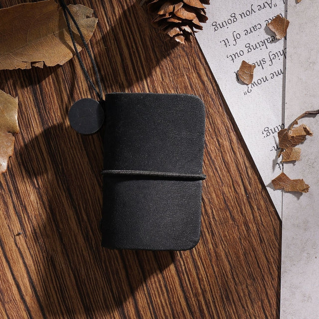 Ultra-Small Mini TN Hand Account Book Leather Notebook Portable Travel Diary(Oil Wax Leather Black)