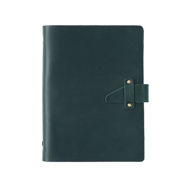 A5 Cowhide Retro Loose-Leaf Notebook Diary Office Business Simple Notepad Crazy Horse Leather Handbook(Ink Green)