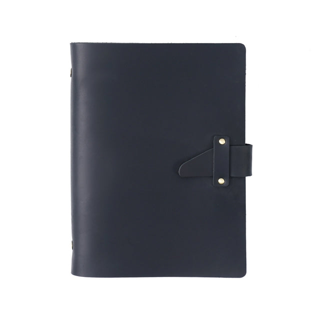 A5 Cowhide Retro Loose-Leaf Notebook Diary Office Business Simple Notepad Crazy Horse Leather Handbook(Black)