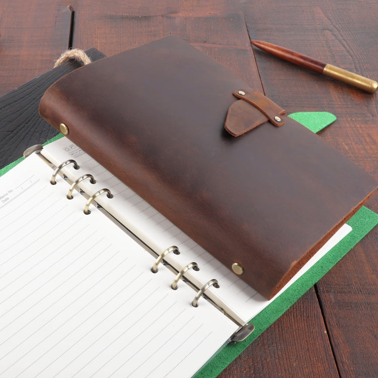 A5 Cowhide Retro Loose-Leaf Notebook Diary Office Business Simple Notepad Crazy Horse Leather Handbook( Brown) - Notebooks by PMC TechLife | Online Shopping South Africa | PMC TechLife