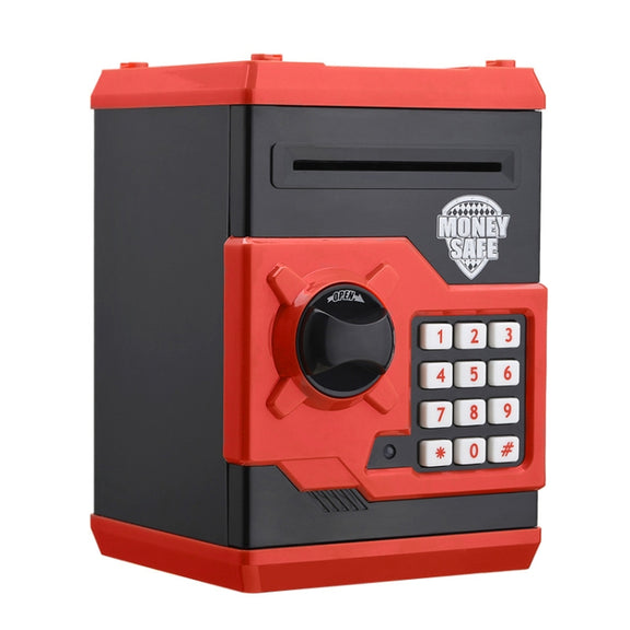Password Safe Deposit Box Children Automatic Savings ATM Machine Toy, Colour: Black Red